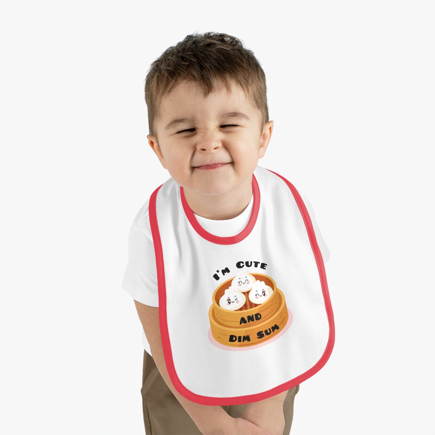 I'm Cute And Dim Sum - Baby Contrast Trim Jersey Bib