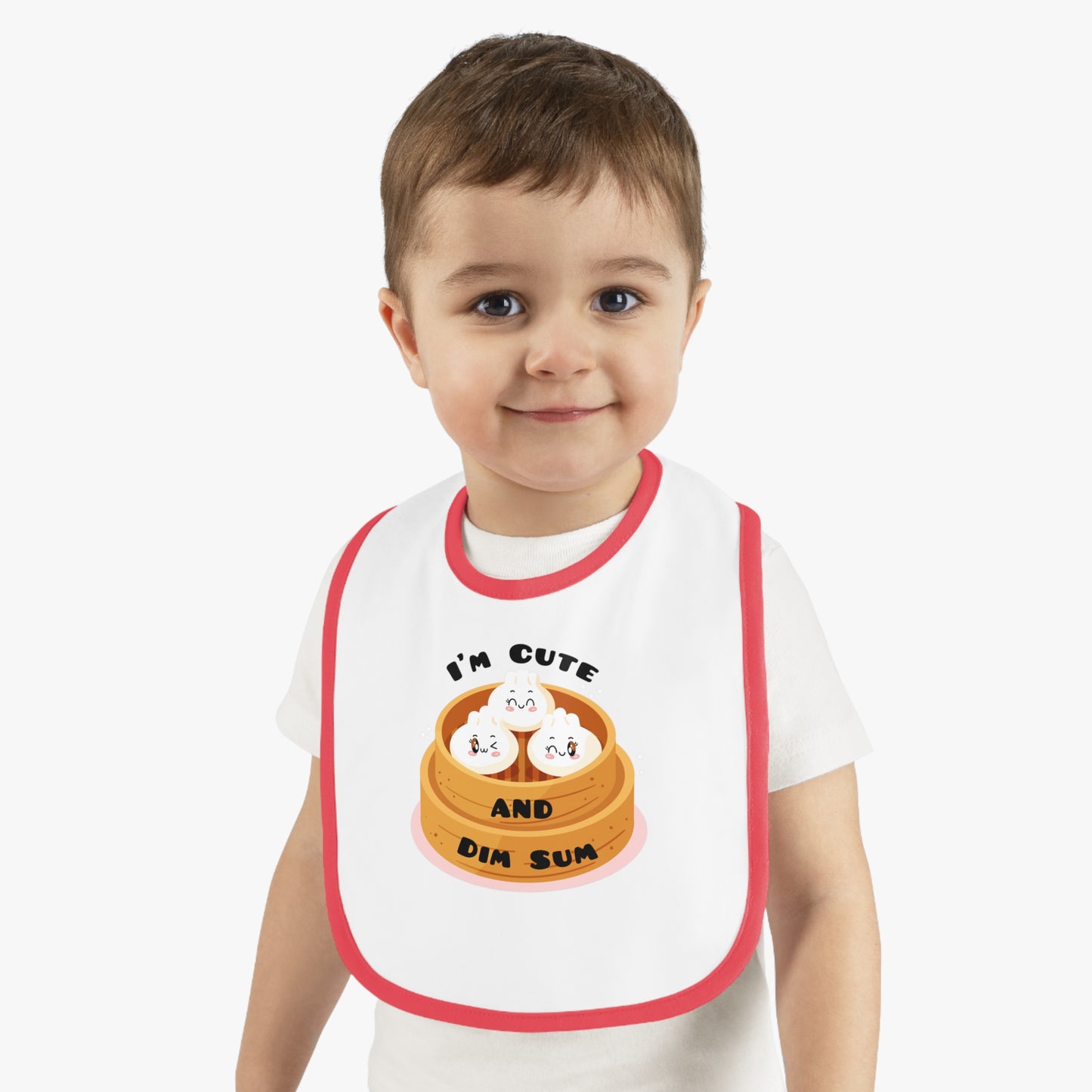 I'm Cute And Dim Sum - Baby Contrast Trim Jersey Bib