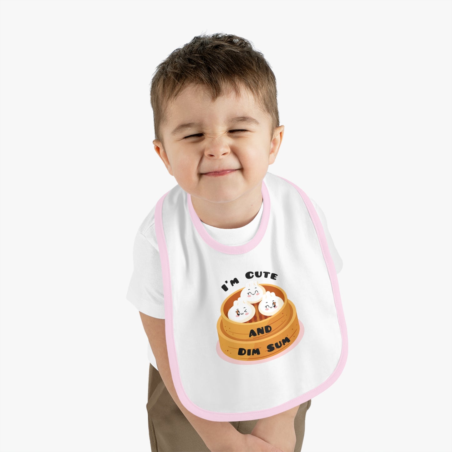 I'm Cute And Dim Sum - Baby Contrast Trim Jersey Bib