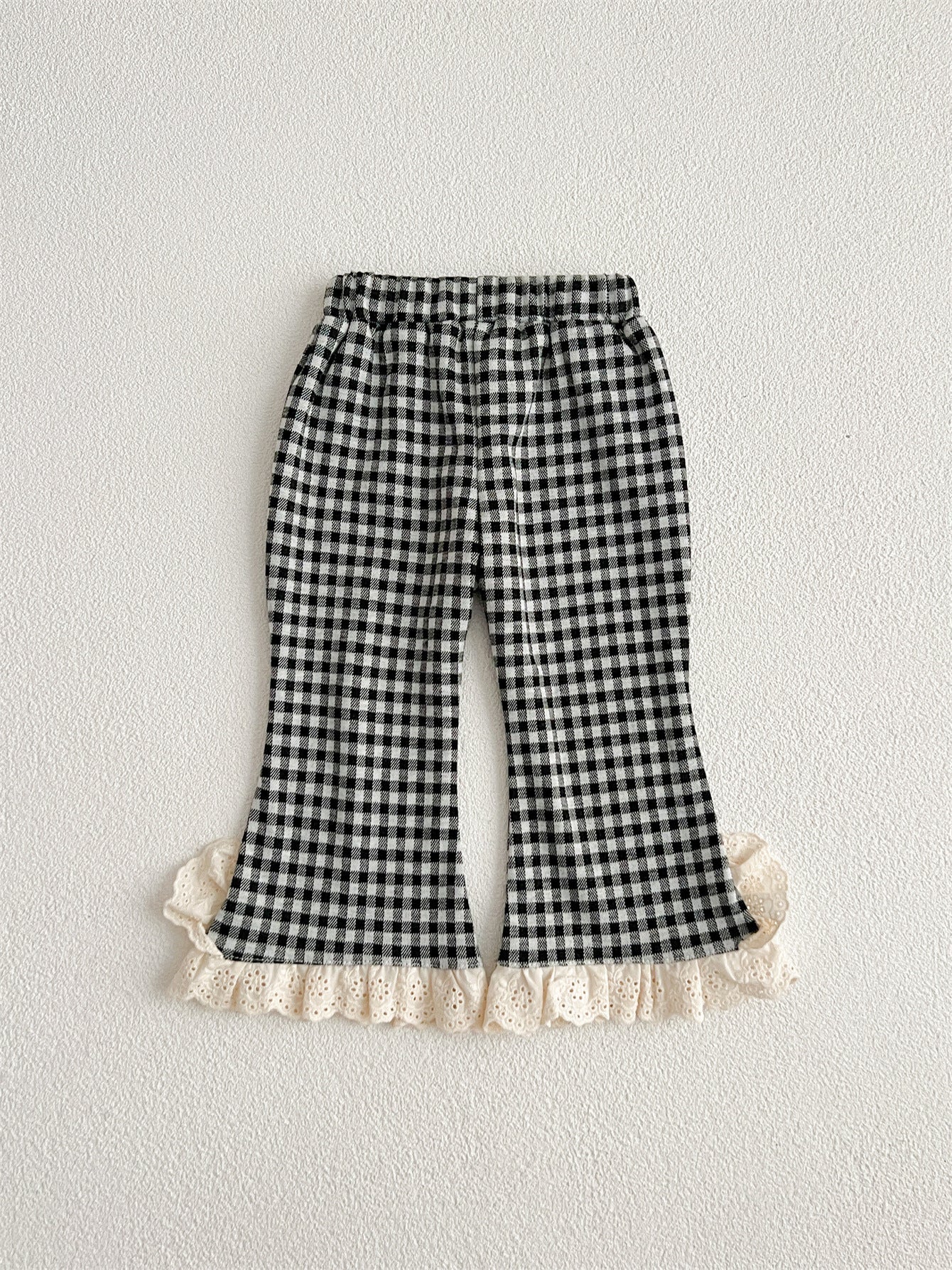 Baby Kids Girls Plaid Trousers Pants with Lace Trim