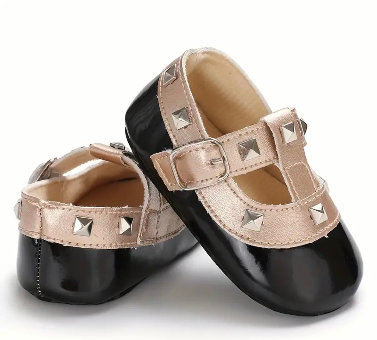 Trendy Elegant Rockstud Mary Jane Shoes For Baby Girls, Comfortable Non Slip Soft Flat Sole Shoes