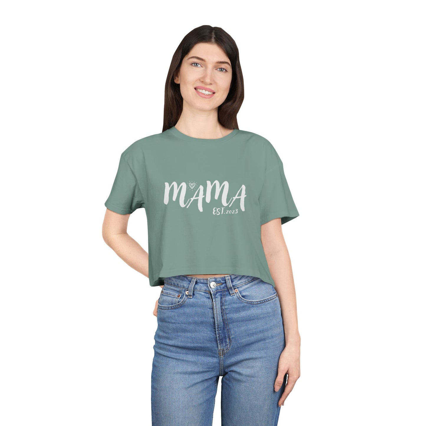 Mama's EST.2023 Women's Crop Tee, Gift for New Moms, Casual Outfit, Mother's Day Gift, Family Reunion Attire, Everyday Wear