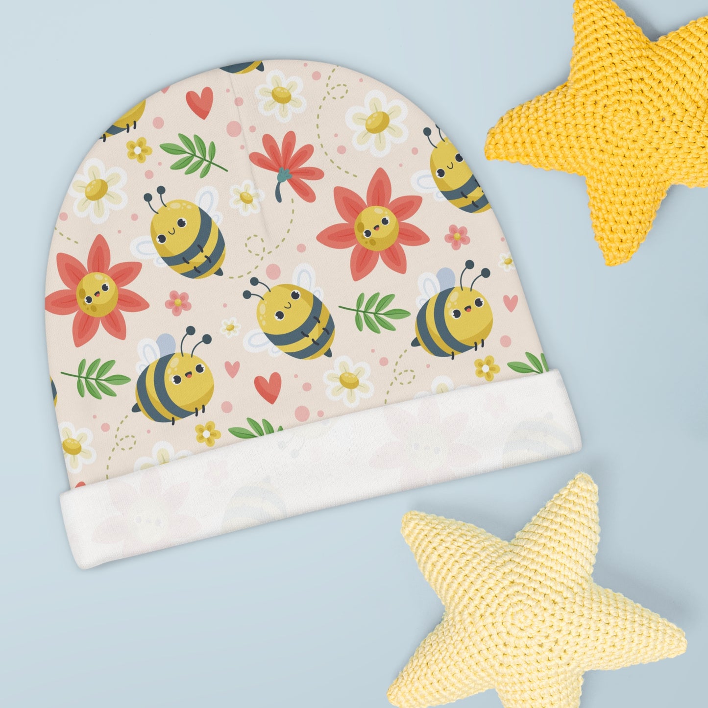 Happy Flower Bee - Light Pink Baby Beanie