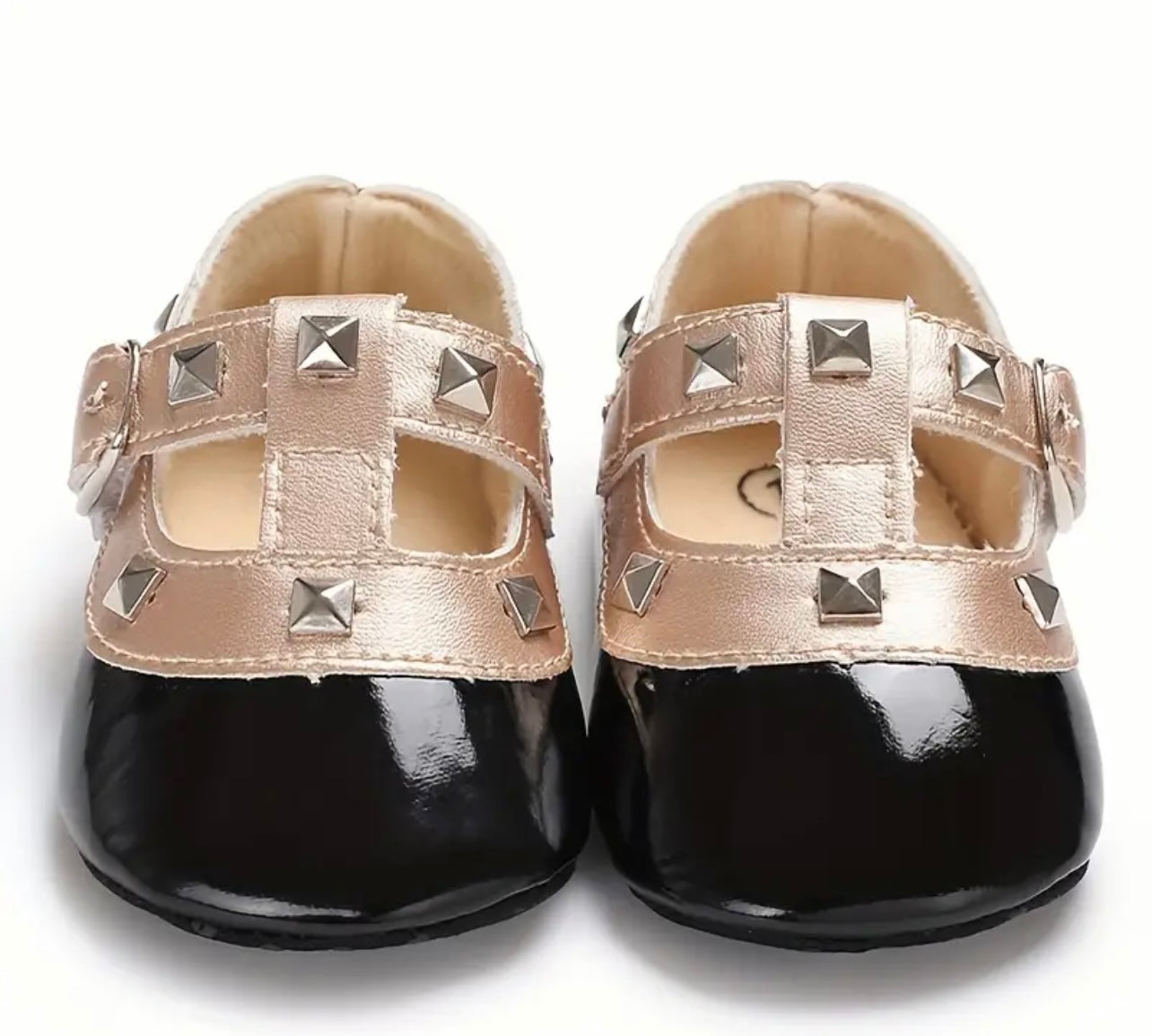 Trendy Elegant Rockstud Mary Jane Shoes For Baby Girls, Comfortable Non Slip Soft Flat Sole Shoes