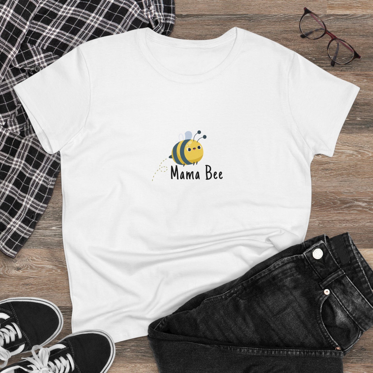 Mommy And Me - Little Bee -Infant Baby Bodysuit And Mama Bee - Women's Cotton Tee