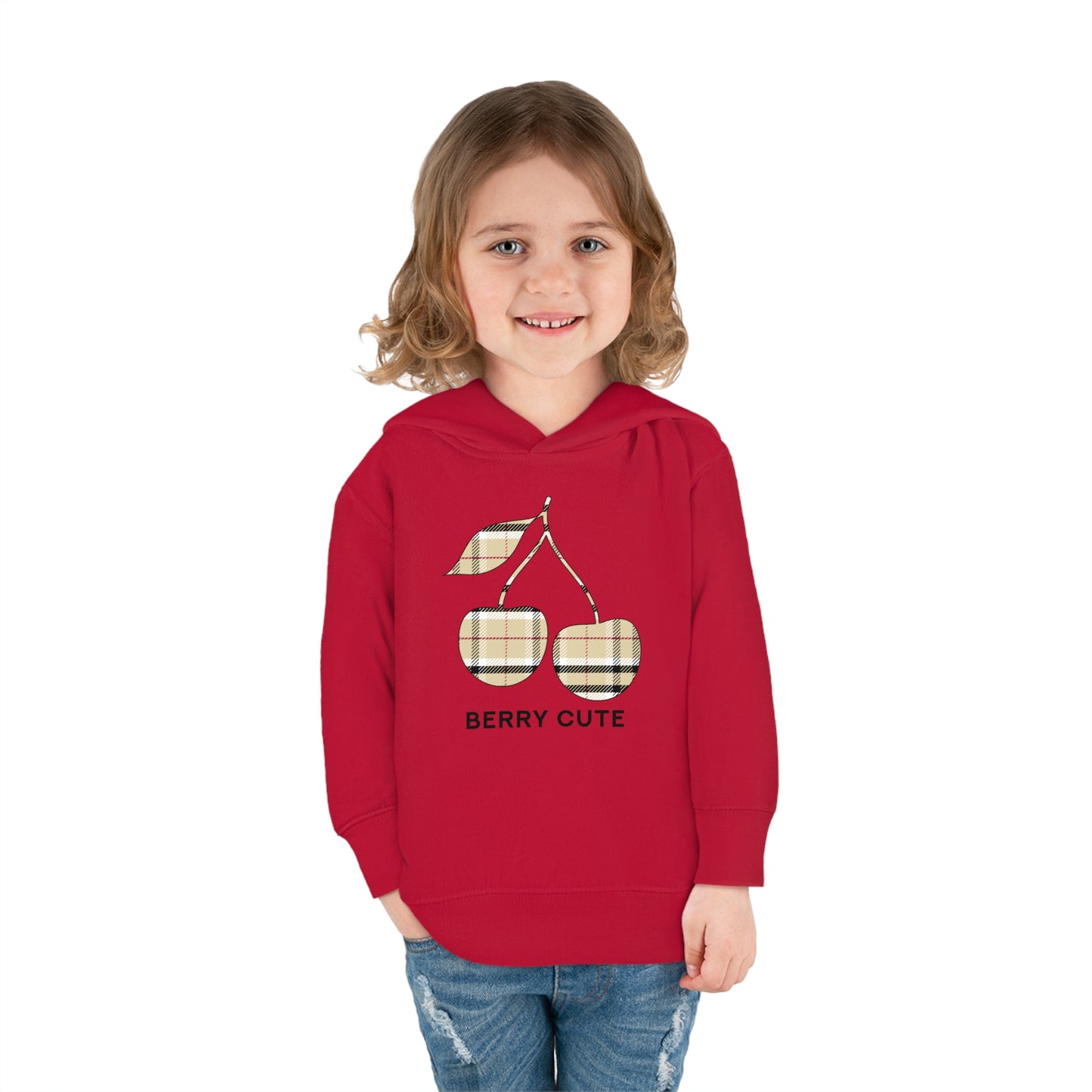 Trendy Plaid Cherry  - Berry Cute - Toddler Pullover Fleece Hoodie