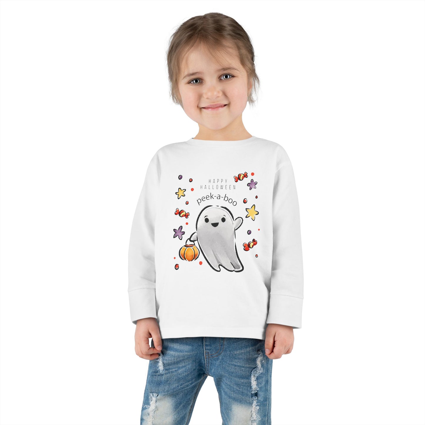 Happy Halloween Peek A Boo - Toddler Long Sleeve Tee