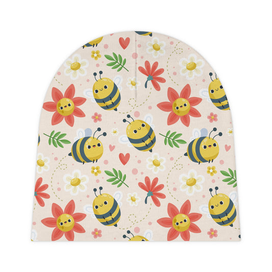 Happy Flower Bee - Light Pink Baby Beanie