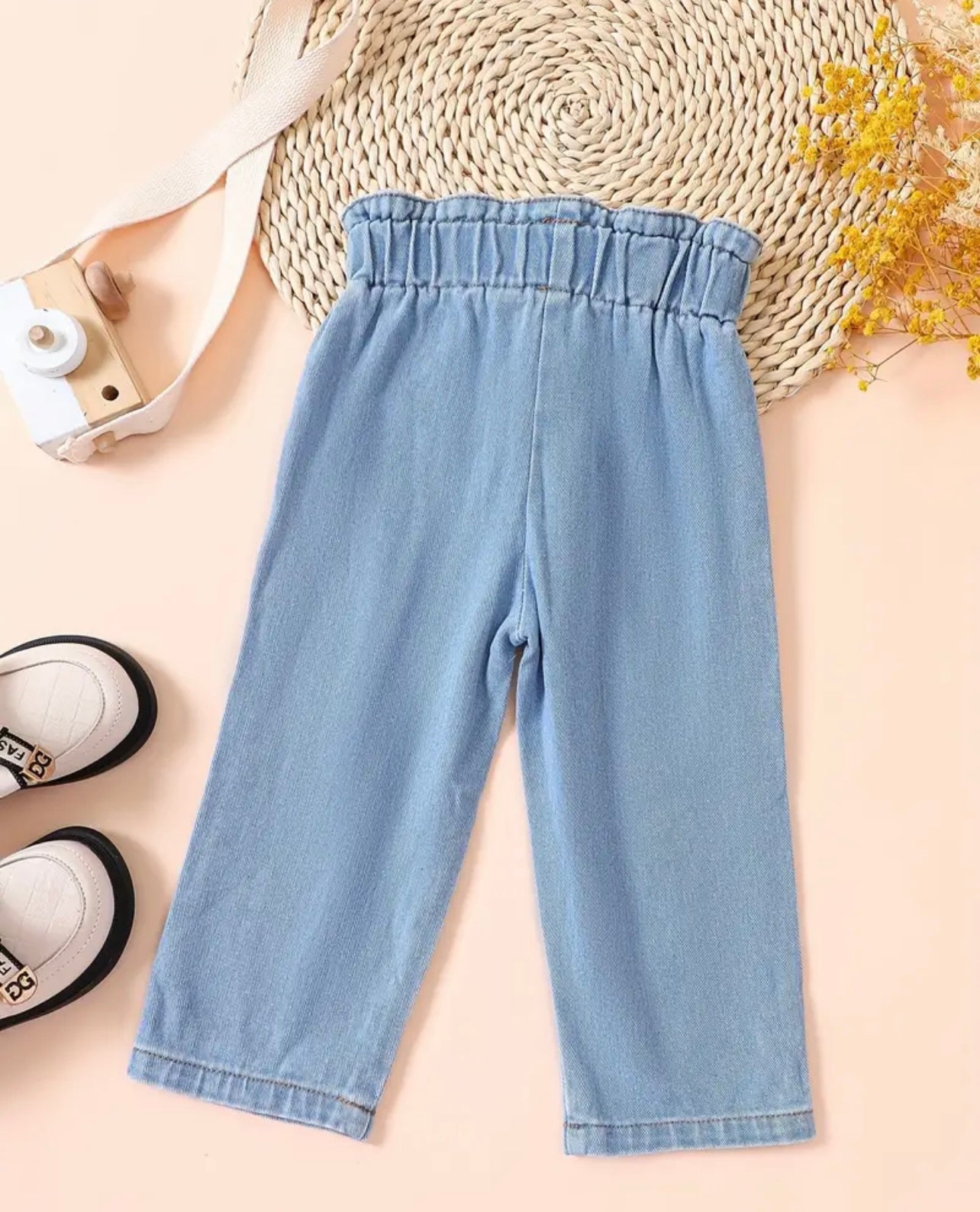 Baby Girl Solid Color Casual Jeans Trousers With Bow Decoration