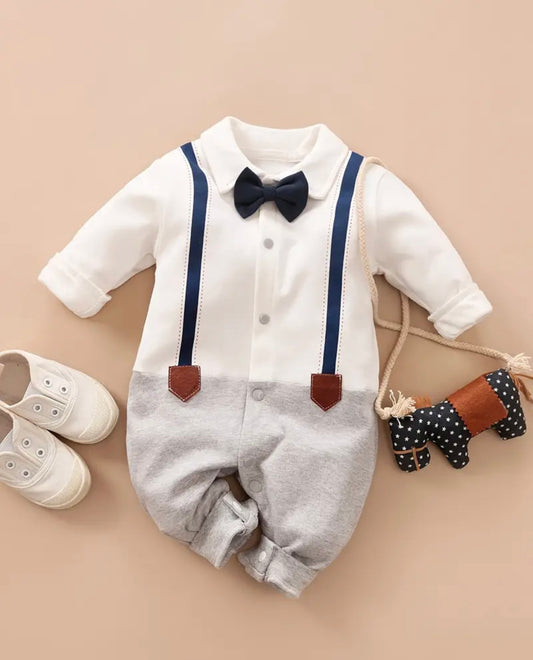 Cotton Bow Tie Gentleman Boy Classic Long Sleeve, Baby Bodysuit