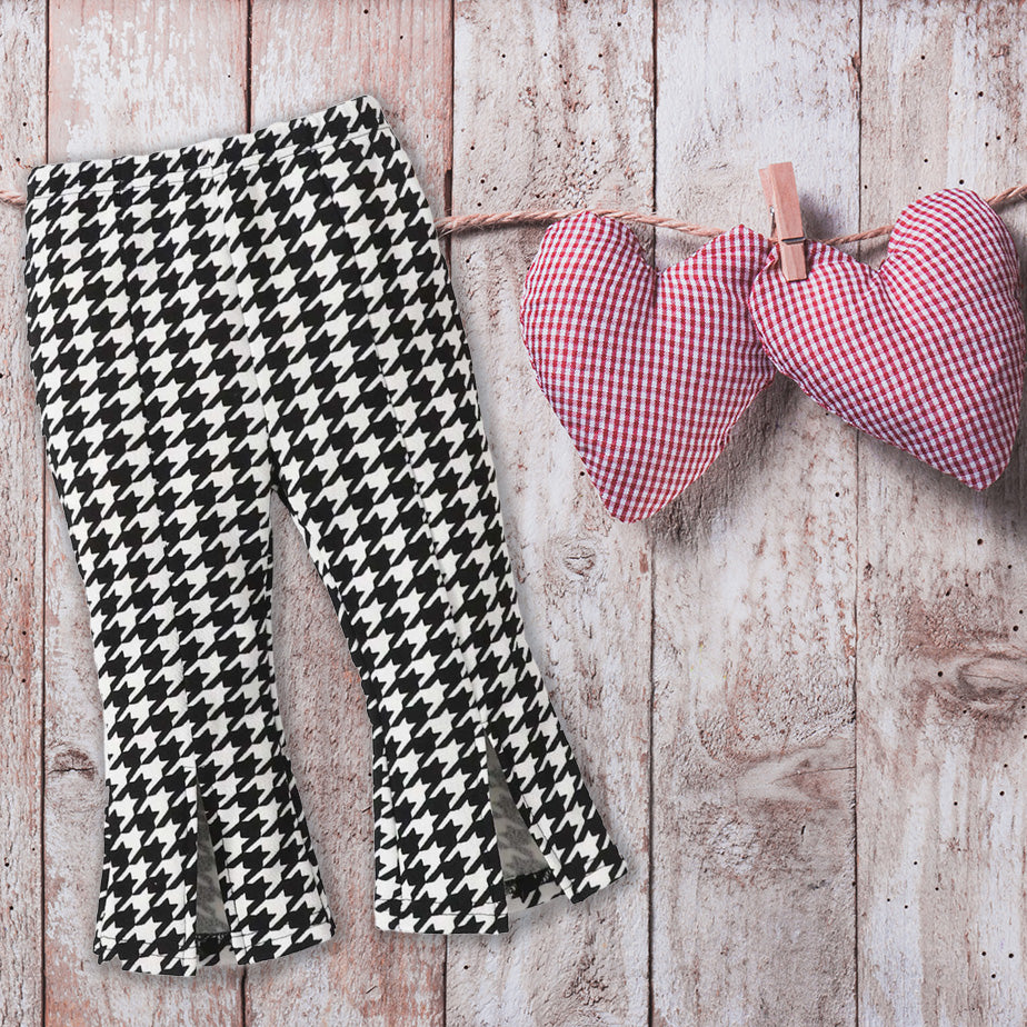 Baby Girl Houndstooth Print Split Hem Flare Leg Pants